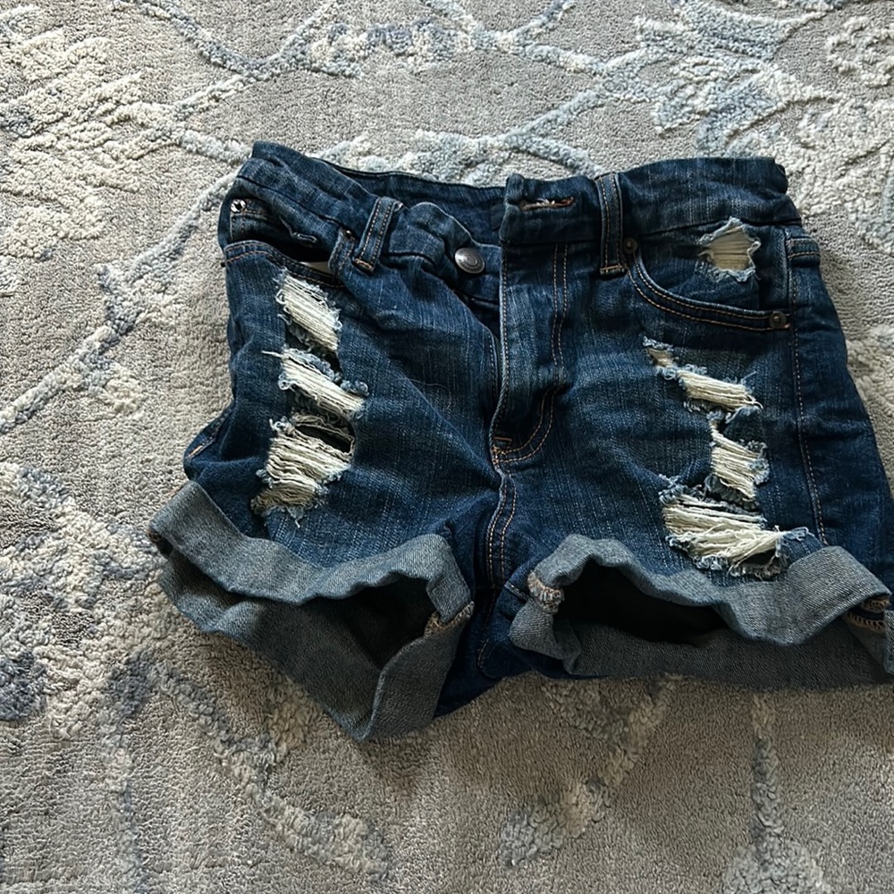 Aero dark denim shorts with rips
